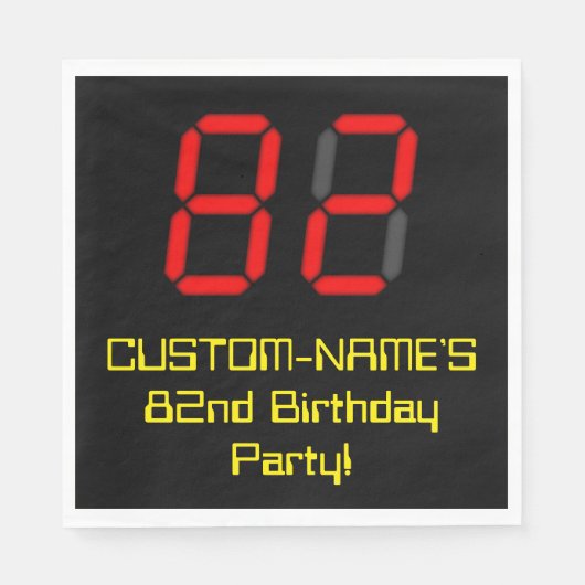Serviette En Papier 82e anniversaire : Rouge Digital Clock Style "82" (Devant)