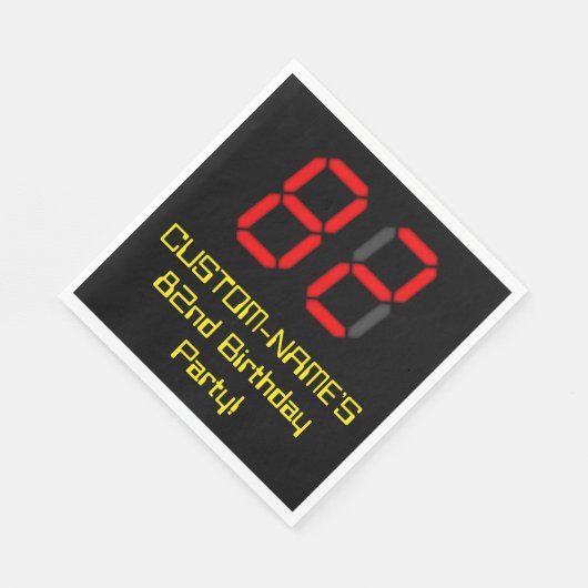 Serviette En Papier 82e anniversaire : Rouge Digital Clock Style "82" (Coin)