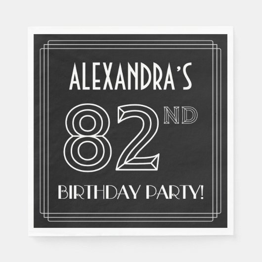 Serviette En Papier 82e fête d'anniversaire : Style Art Déco + Nom per (Devant)
