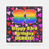 Serviette En Papier 83e anniversaire : Amour Hearts Motif, Arc en ciel (Devant)