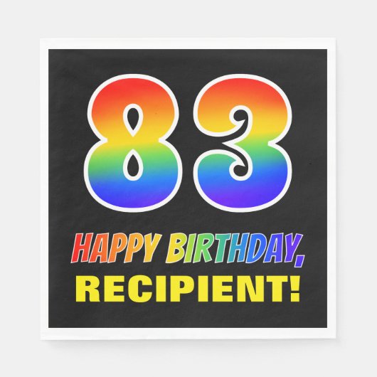 Serviette En Papier 83e anniversaire : Bold, amusant, simple, arc-en-c (Devant)