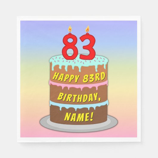 Serviette En Papier 83e anniversaire : Fun Cake and Candles + Nom pers (Devant)