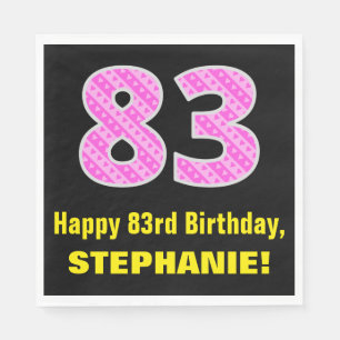 Serviette En Papier 83e anniversaire : Pink Stripes and Hearts "83" + 