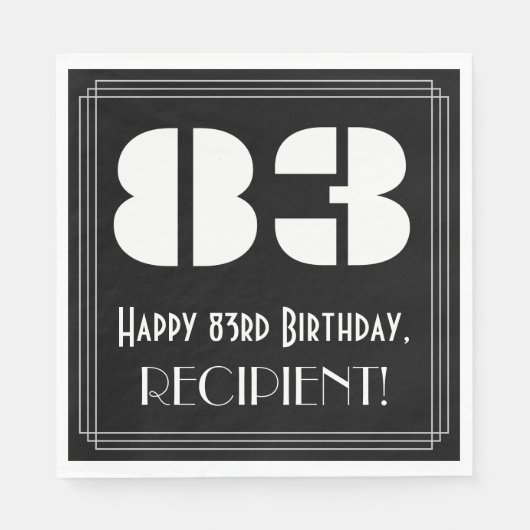 Serviette En Papier 83ème anniversaire : Art Déco Inspiré Look "83" +  (Devant)