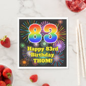 Serviette En Papier 83ème anniversaire : Fun Fireworks Motif + Rainbow (En situation)
