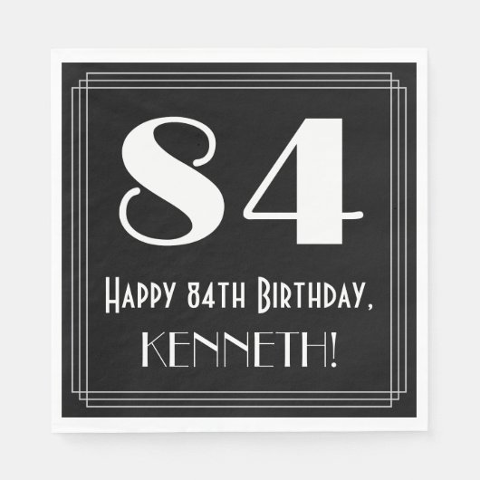 Serviette En Papier 84e anniversaire ~ Art Déco Inspiré Look "84", Nom (Devant)