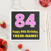 Serviette En Papier 84e anniversaire : Pink Stripes and Hearts "84" + (En situation)
