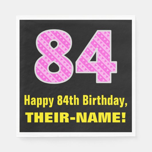 Serviette En Papier 84e anniversaire : Pink Stripes and Hearts "84" + (Devant)