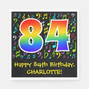 Serviette En Papier 84e anniversaire - Symboles de musique colorée, Ar
