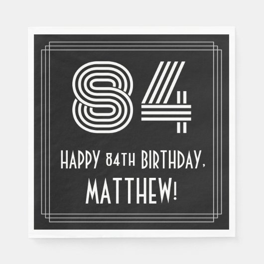 Serviette En Papier 84ème anniversaire : Art Déco Inspiré Look "84" +  (Devant)