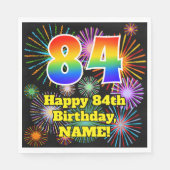 Serviette En Papier 84ème anniversaire : Fun Fireworks Motif + Rainbow (Devant)