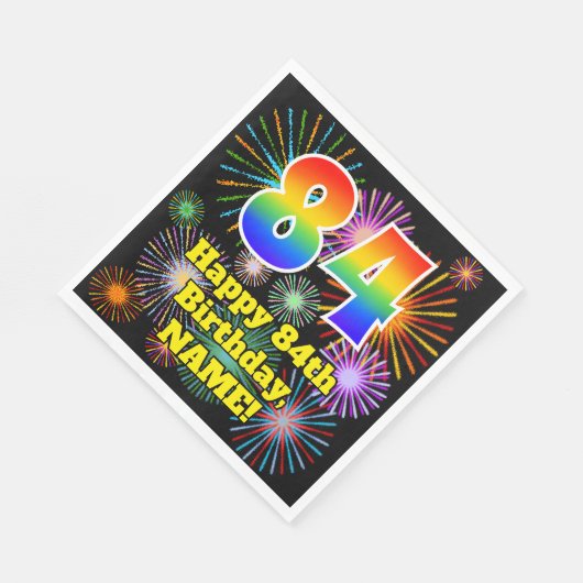 Serviette En Papier 84ème anniversaire : Fun Fireworks Motif + Rainbow (Coin)