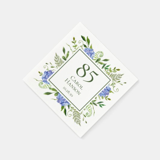 Serviette En Papier 85e anniversaire Blue Hydrangeas (Coin)