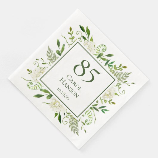 Serviette En Papier 85e anniversaire Hydrangeas blanches (Coin)