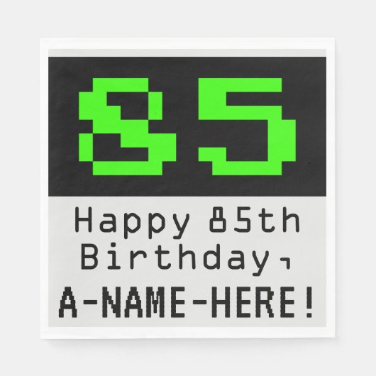 Serviette En Papier 85e anniversaire - Nerdy / Geeky Style "85" & Nom (Devant)
