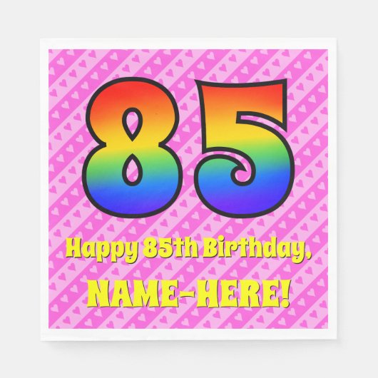 Serviette En Papier 85e anniversaire : Pink Stripes & Hearts, Arc en c (Devant)