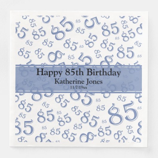 Serviette En Papier 85e anniversaire Random Number Motif Bleu/Blanc (Devant)