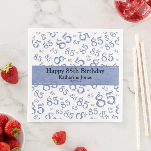 Serviette En Papier 85e anniversaire Random Number Motif Bleu/Blanc (En situation)