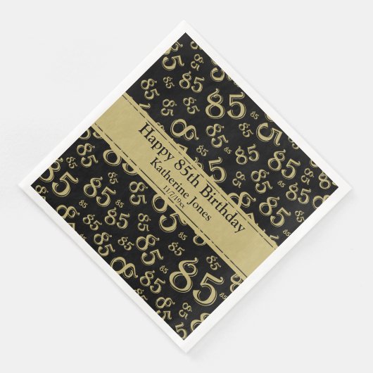 Serviette En Papier 85e anniversaire Random Number Motif Gold/Black (Coin)