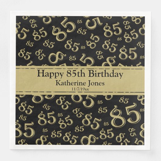 Serviette En Papier 85e anniversaire Random Number Motif Gold/Black (Devant)
