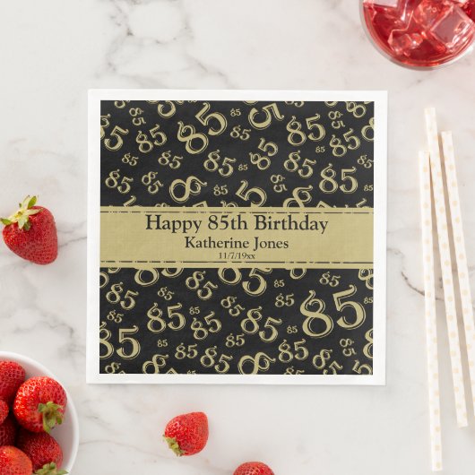 Serviette En Papier 85e anniversaire Random Number Motif Gold/Black (En situation)