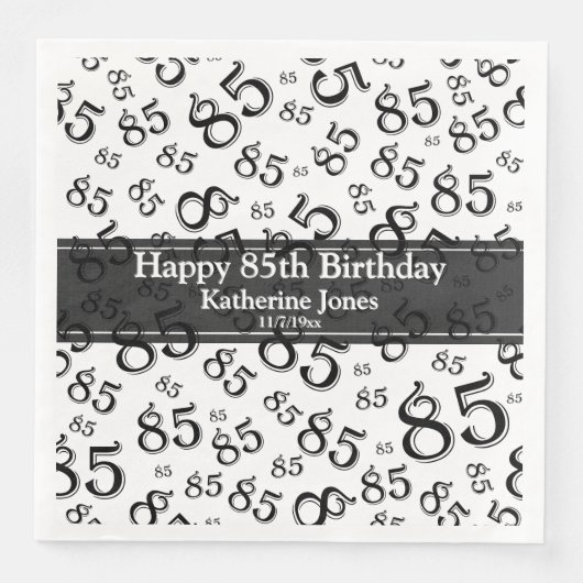 Serviette En Papier 85e anniversaire Random Number Motif noir/blanc (Devant)