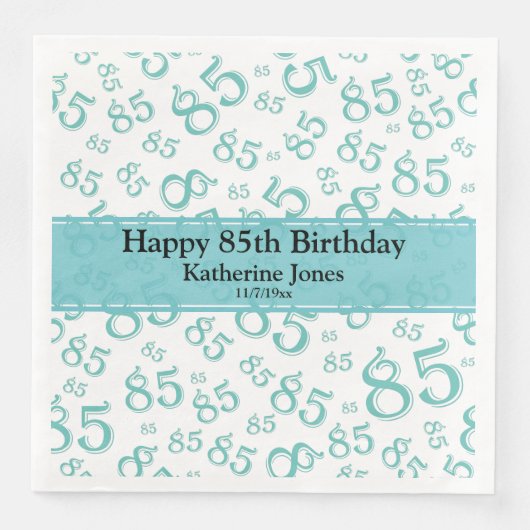Serviette En Papier 85e anniversaire Random Number Motif Turquoise/bla (Devant)