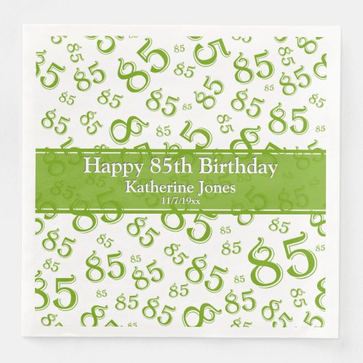 Serviette En Papier 85e anniversaire Random Number Motif Vert/Blanc (Devant)