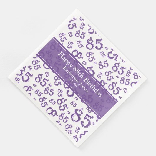 Serviette En Papier 85e anniversaire Random Number Motif violet/blanc (Coin)