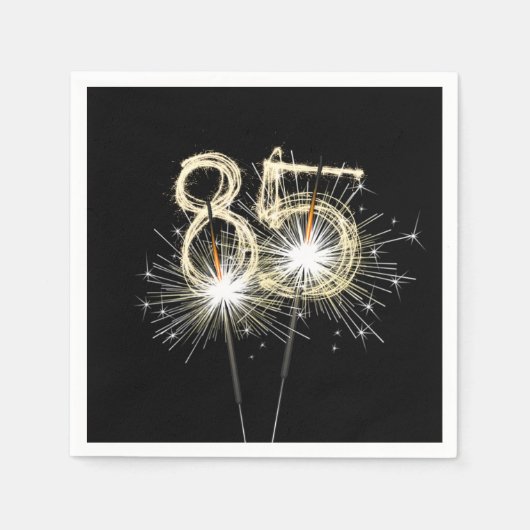 Serviette En Papier 85e anniversaire Sparklers de fête sur noir (Devant)