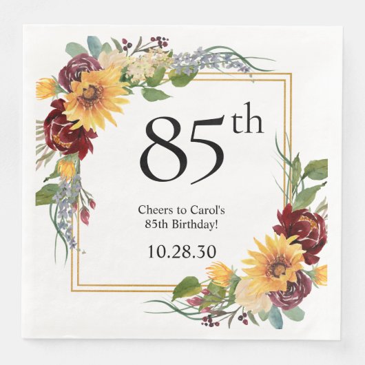 Serviette En Papier 85e anniversaire Tournesols (Devant)