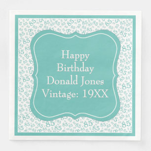 Serviette En Papier 85e anniversaire Turquoise/blanc Motif numéro de s