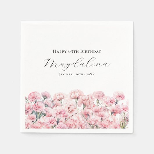 Serviette En Papier 85th Birthday Pink Carnation January Birth Flower (Devant)