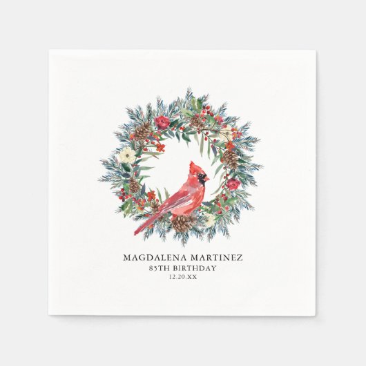 Serviette En Papier 85th Birthday Red Cardinal Wreath Custom Cocktail (Devant)