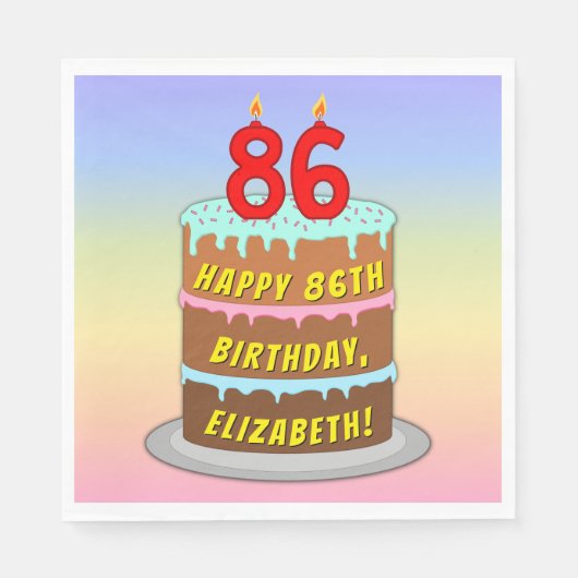 Serviette En Papier 86e anniversaire : Fun Cake and Candles + Nom pers (Devant)