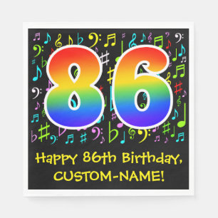 Serviette En Papier 86e anniversaire - Symboles de musique colorée, a
