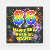 Serviette En Papier 86ème anniversaire : Fun Fireworks Motif + Rainbow (Devant)