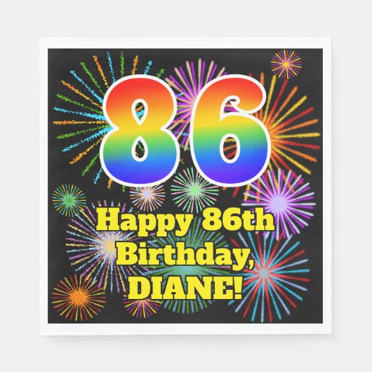 Serviette En Papier 86ème anniversaire : Fun Fireworks Motif + Rainbow (Devant)