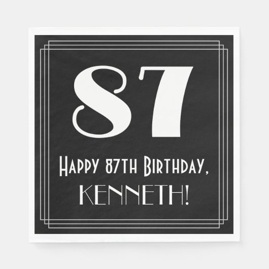 Serviette En Papier 87e anniversaire ~ Art Déco Inspiré Look "87", Nom (Devant)