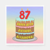 Serviette En Papier 87e anniversaire : Gâteau et bougies amusants + No (Devant)