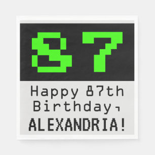 Serviette En Papier 87e anniversaire - Nerdy / Geeky Style "87" & Nom