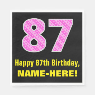 Serviette En Papier 87ème anniversaire : Pink Stripes and Hearts "87" 