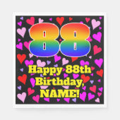 Serviette En Papier 88e anniversaire : Amour Hearts Motif, Arc-en-ciel (Devant)
