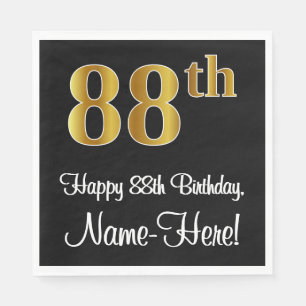 Serviette En Papier 88e anniversaire ~ Elégant Luxueux Faux Gold Look 