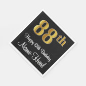 Serviette En Papier 88e anniversaire ~ Elégant Luxueux Faux Gold Look  (Coin)