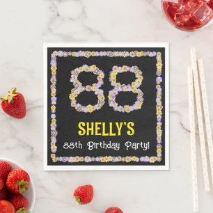 Serviette En Papier 88e anniversaire : Floral Flowers Numéro, Nom pers