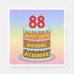 Serviette En Papier 88e anniversaire : Fun Cake and Candles + Nom pers
