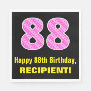 Serviette En Papier 88e anniversaire : Pink Stripes and Hearts "88" + 