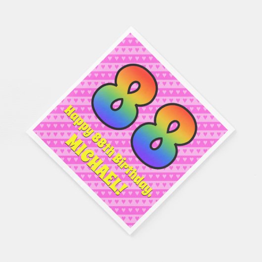 Serviette En Papier 88e anniversaire : Pink Stripes & Hearts, Arc en c (Coin)