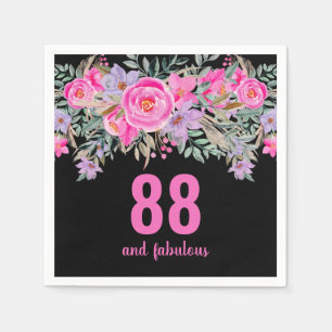 Serviette En Papier 88e anniversaire rose noir serviettes de fête flor